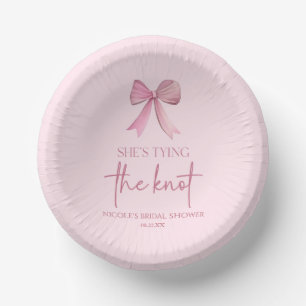 She's Tying The Knot Pink Bow Bridal Shower Paper Plate