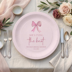 She's Tying The Knot Pink Bow Bridal Shower Paper Plate
