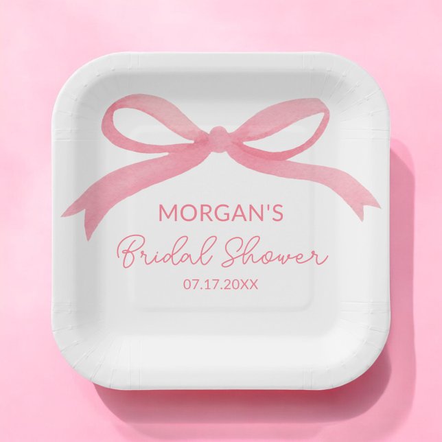 She's Tying The Knot Pink Bow Bridal Shower Paper Plate (Creator Uploaded)