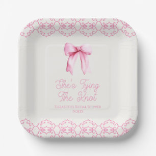 She's Tying The Knot Pink Bow Bridal Shower Paper Plate