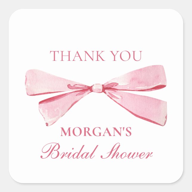 She's Tying The Knot Pink Bow Bridal Shower Square Sticker (Front)