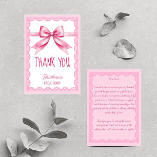 She's tying the knot pink bow bridal shower thank you card