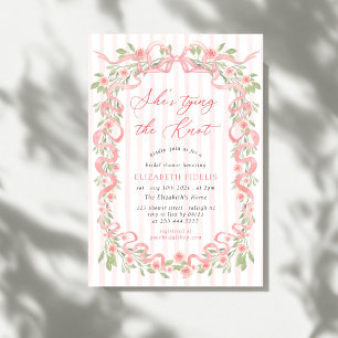 She's Tying the Knot Pink Bow Floral Bridal Shower Invitation