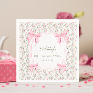 She's Tying the Knot Pink Bow Floral Bridal Shower Napkin