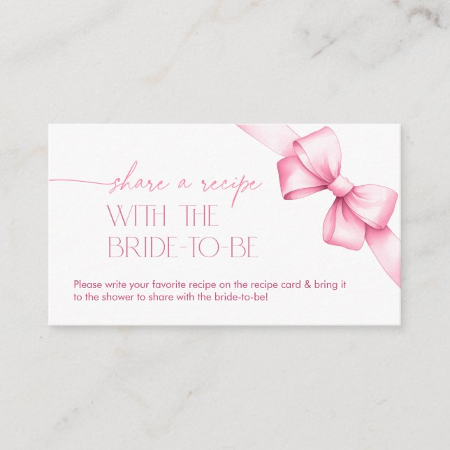 She's Tying the Knot Pink Bow Recipe Enclosure Card (Front)