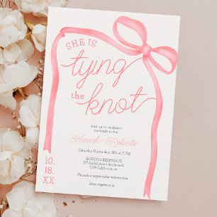 She's tying the knot pink bow ribbon bridal shower invitation