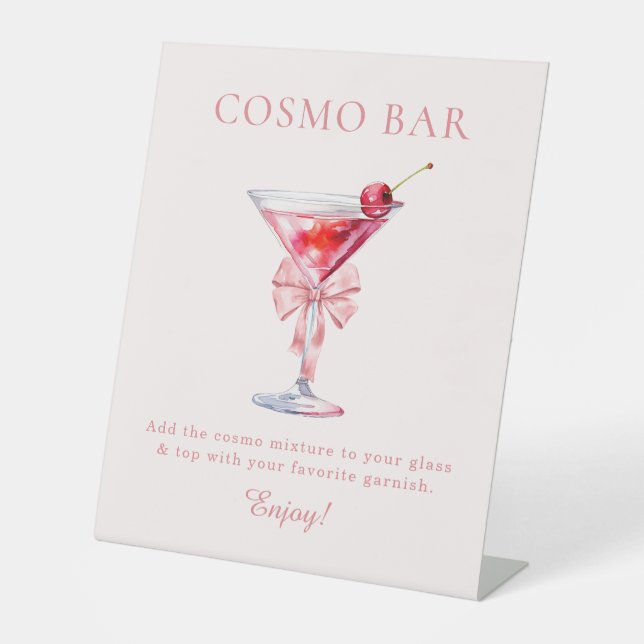 She's Tying the Knot Pink Coquette Cosmo Bar Pedestal Sign (Front)