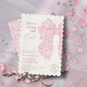 She's tying the Knot Pink Lace Bow  Bridal Shower Invitation