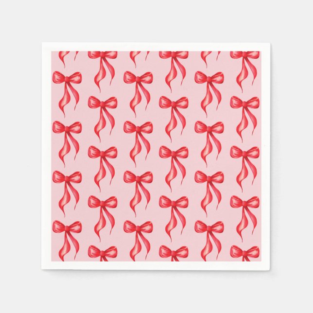 She's Tying the Knot Pink Red Bow Bridal Shower Napkin (Front)