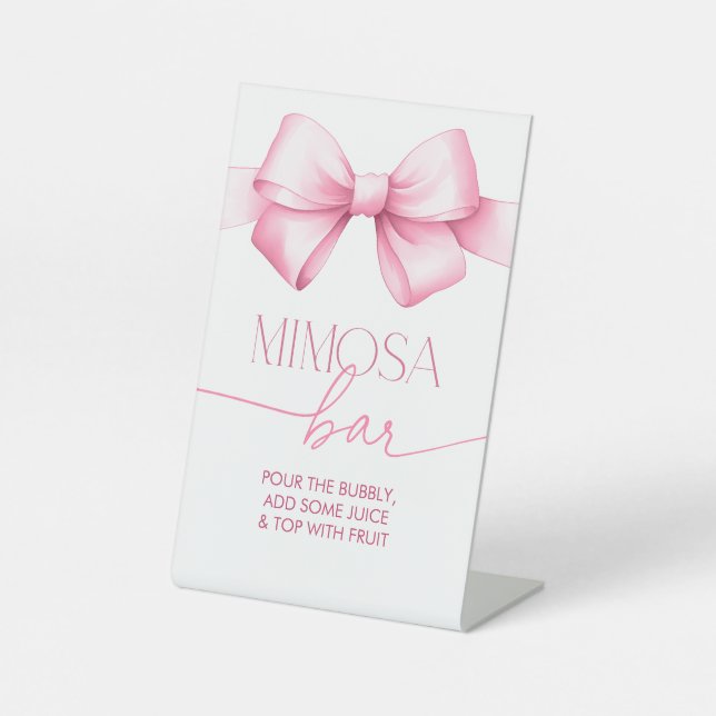 She's Tying the Knot Pink Ribbon Bridal Mimosa Bar Pedestal Sign (Front)