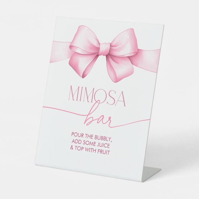 She's Tying the Knot Pink Ribbon Bridal Mimosa Bar Pedestal Sign (Front)