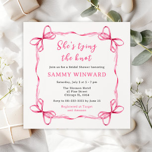 She's Tying The Knot Pink Ribbon Bridal Shower Invitation