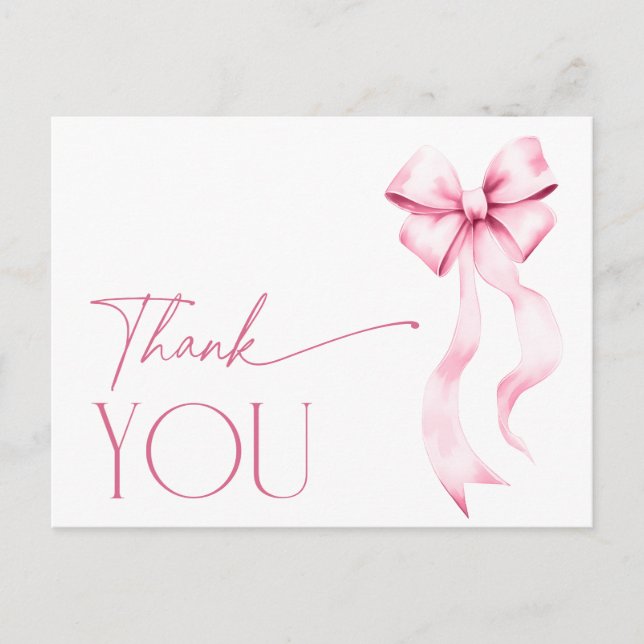 She's Tying the Knot Pink Ribbon Bridal Thank You Postcard (Front)