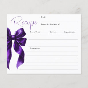 She's Tying the Knot Purple Bow Bridal Recipe Card