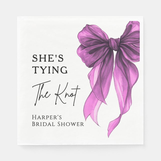She's Tying The Knot Purple Bow Bridal Shower Napkin (Front)