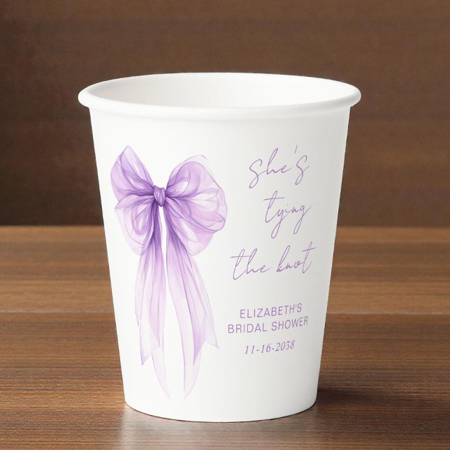 She's Tying The Knot Purple Bow Bridal Shower Paper Cups (She's Tying The Knot Purple Bow Bridal Shower Paper Cups)