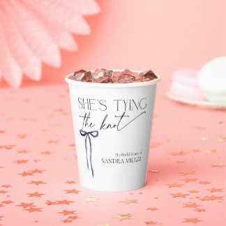Shes Tying the Knot Purple Bow Bridal Shower Paper Cups