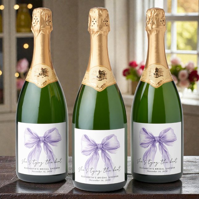 Shes Tying The Knot Purple Bow Bridal Shower Sparkling Wine Label (Shes Tying The Knot Purple Bow Bridal Shower Sparkling Wine Label)