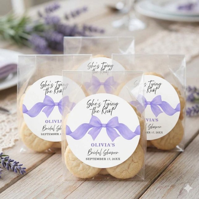 She's Tying the Knot Purple Bow Shower Sticker (Creator Uploaded)