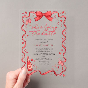 She's Tying The Knot Red Bow Bridal Shower Acrylic Invitations