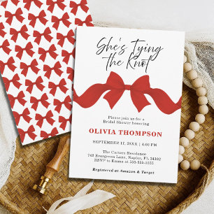 She's Tying the Knot Red Bow Bridal Shower Invitation