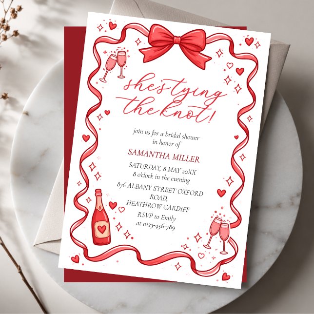 She's Tying The Knot Red Bow Bridal Shower  Invitation (Creator Uploaded)