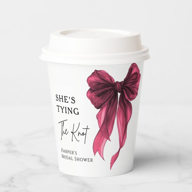 She's Tying The Knot Red Bow Bridal Shower Paper Cups (Left)