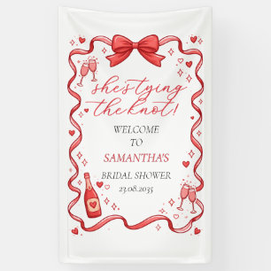 She's Tying The Knot Red Bow Bridal Shower Welcome Banner
