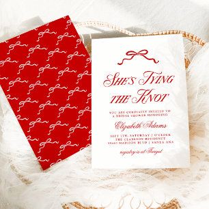 She's Tying The Knot Red Elegant Bow Bridal Shower Invitation