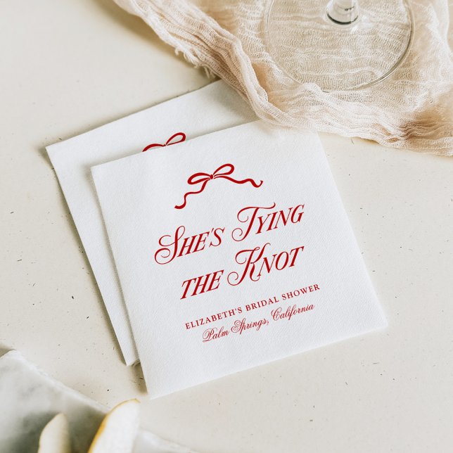 She's Tying The Knot Red Elegant Hand Drawn Bow Napkin (Creator Uploaded)