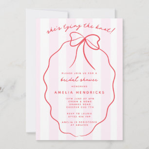 She's Tying the Knot Red & Pink Bow Bridal Shower Invitation