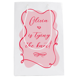 She's tying the knot retro pink and red bridal medium gift bag