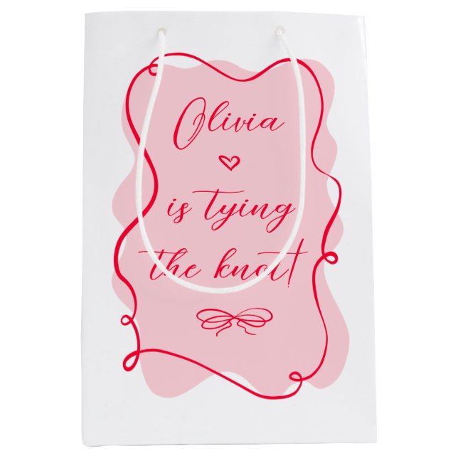 She's tying the knot retro pink and red bridal medium gift bag (Front)