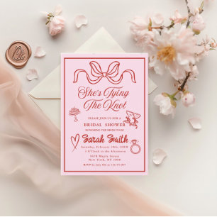 She's Tying the Knot retro pink Whimsical Bridal Invitation