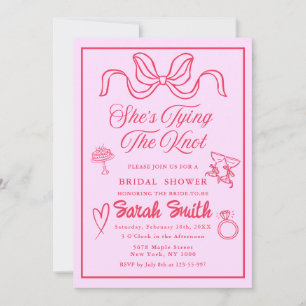She's Tying the Knot retro Red Whimsical Bridal Invitation
