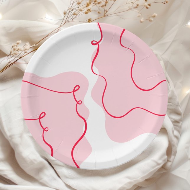 She's tying the knot retro wavy pink red paper plate (Creator Uploaded)
