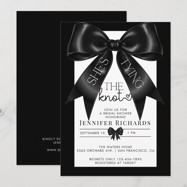 Shes Tying The Knot | Ribbon Bridal Shower Invitation (Front/Back)