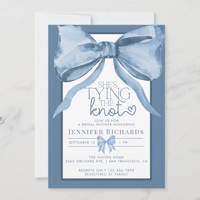 Shes Tying The Knot | Ribbon Bridal Shower Invitation (Front)