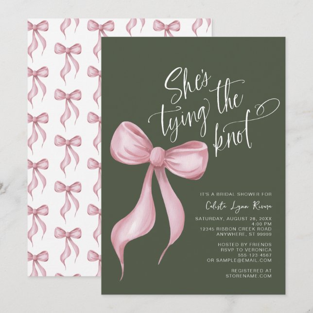 She's Tying the Knot Rose Green Bridal Shower Invitation (Front/Back)