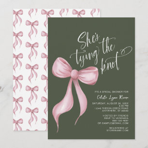 She's Tying the Knot Rose Green Bridal Shower Invitation