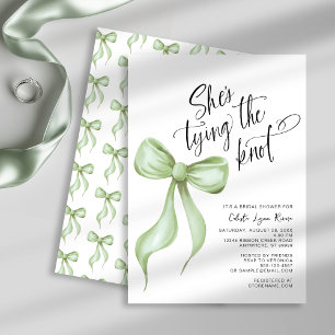 She's Tying the Knot Sage Green Bow Bridal Shower Invitation