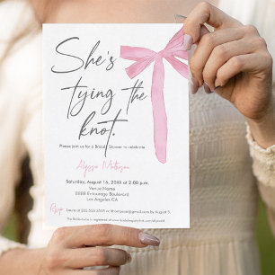 She's Tying the knot Script Pink Bow Bridal Shower Invitation