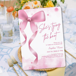 She's Tying the Knot Soft Pink Bow Bridal Shower Invitation