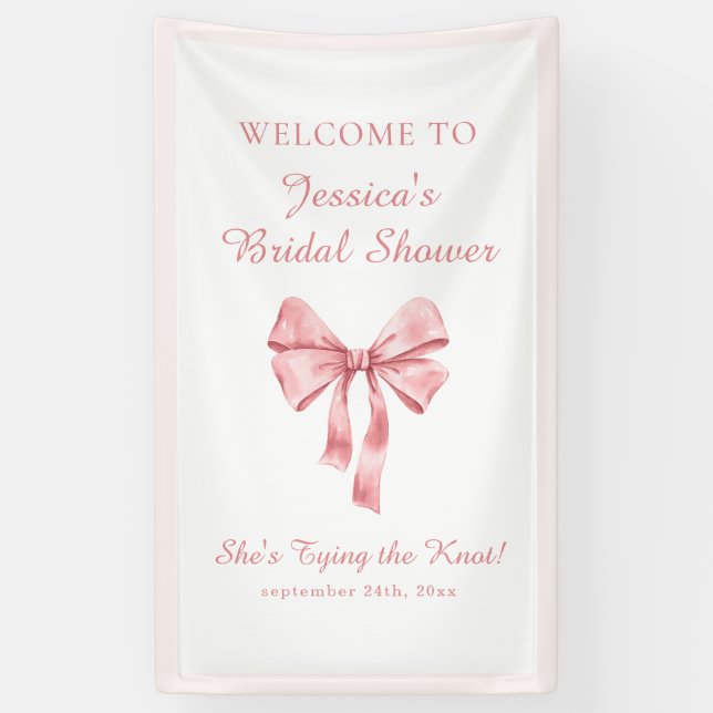 She's Tying the Knot Soft Pink Coquette Shower Banner (Vertical)