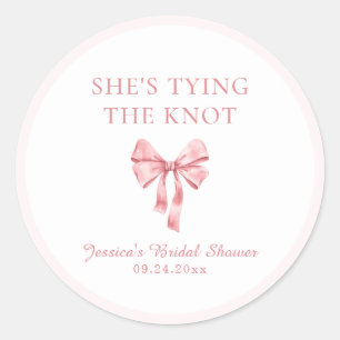 She's Tying the Knot Soft Pink Coquette Shower Classic Round Sticker