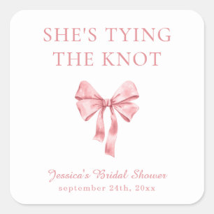 She's Tying the Knot Soft Pink Coquette Shower Square Sticker