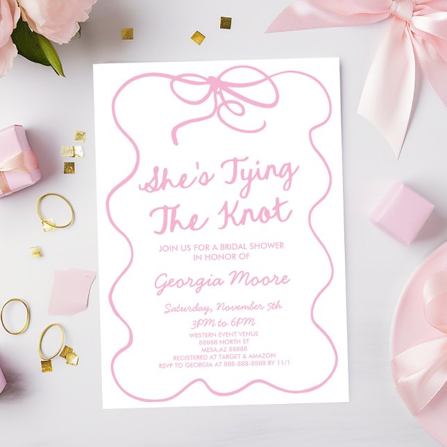 She's Tying The Knot Whimsical Bow Bridal Shower Invitation (Creator Uploaded)
