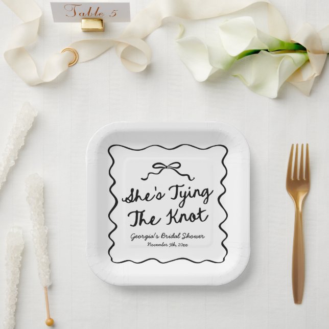 She's Tying The Knot Whimsical Bow Bridal Shower Paper Plate (Wedding)