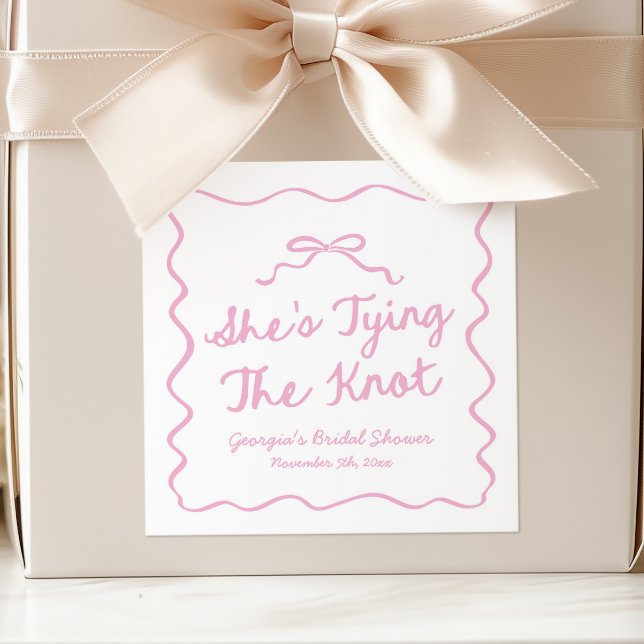 She's Tying The Knot Whimsical Bow Bridal Shower Square Sticker (Creator Uploaded)