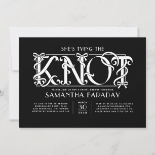 She's Tying The Knot White Bow Black Bridal Shower Invitation